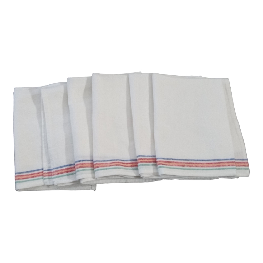 Six Cotton Linen Dish Tea Kitchen Towels Stripes White Red Blue Green Yellow - Picture 4 of 7